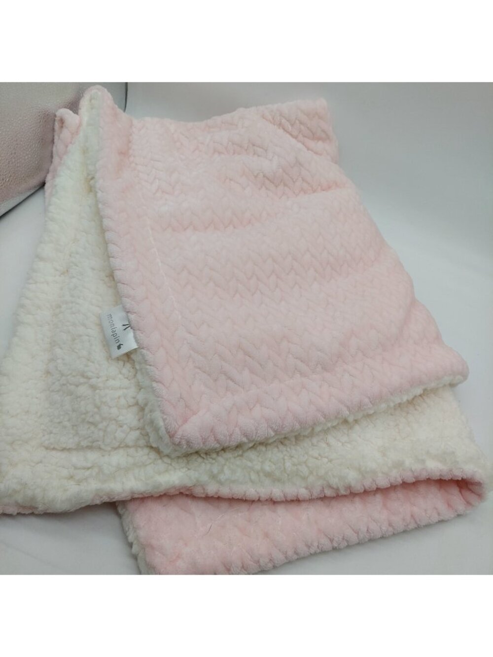 Mon Lapin Baby Blanket Pink White Plush Sherpa